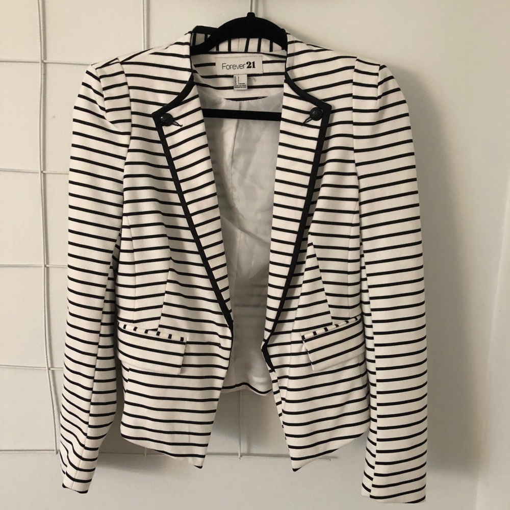 Black and White Striped Blazer